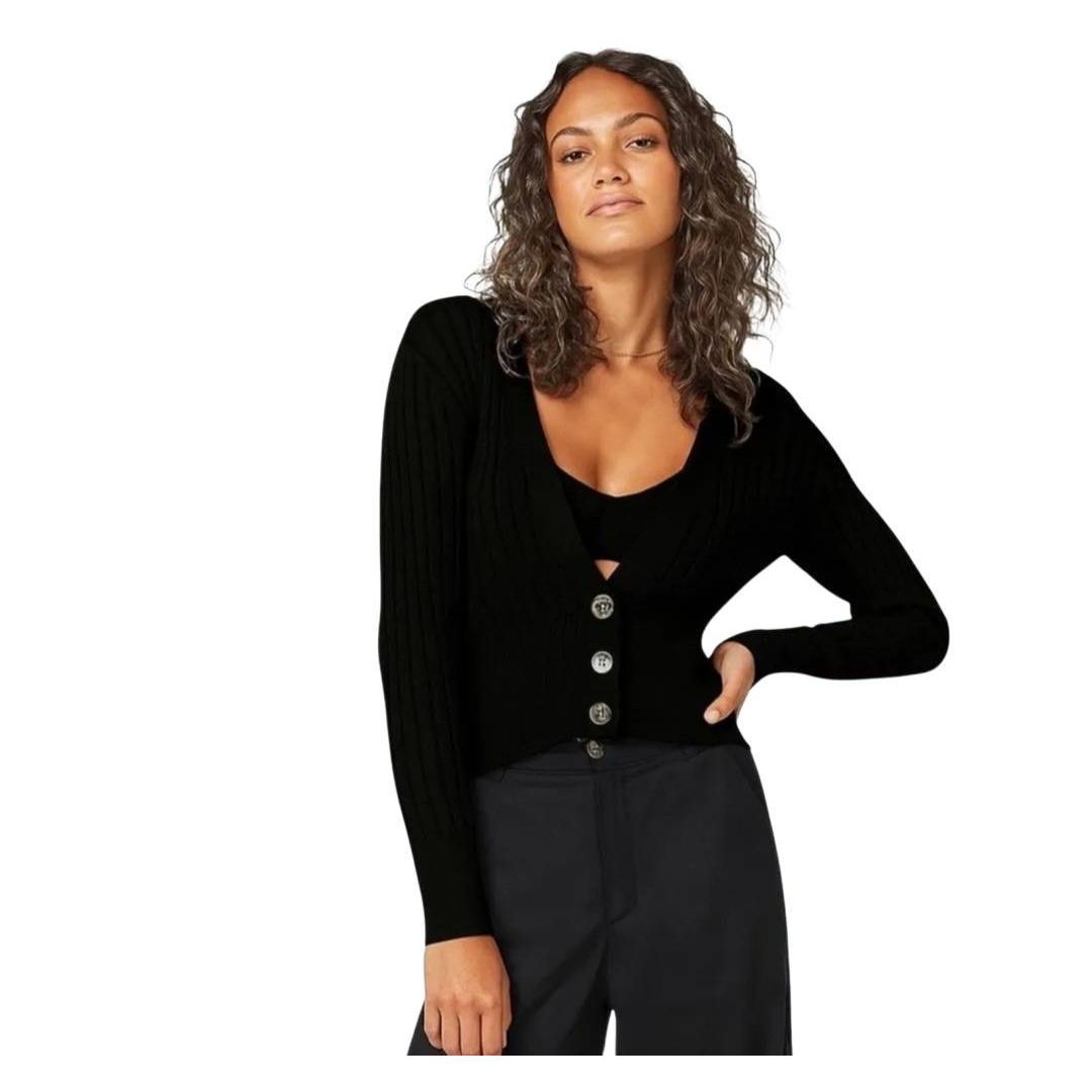 Alp N Rock Hanne Black Ribbed Button Down Cardigan Sweater Sz Small